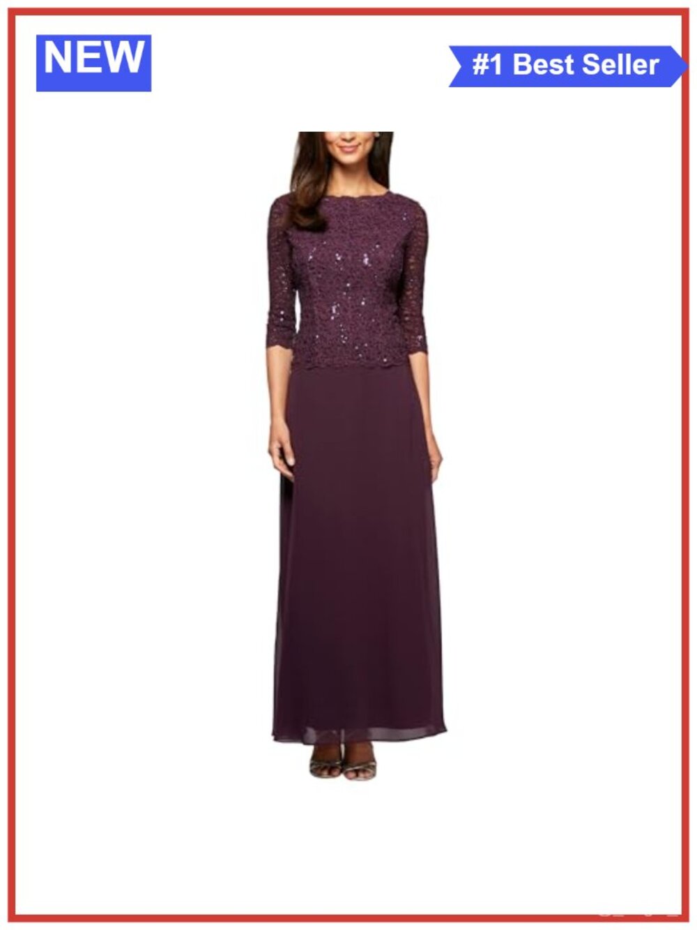 3/4 Sleeve Stretch Lace Bodice One Piece Gown